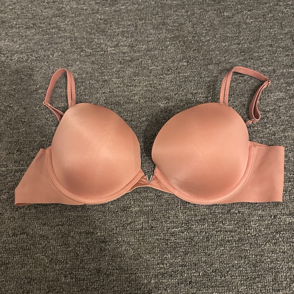 Victoria Secret bra 36C push-up coral Metal V half hook/eye back closure